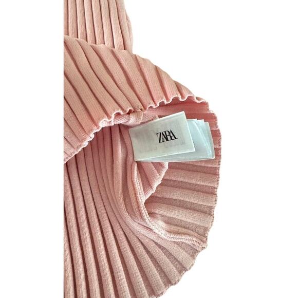 ZARA Pink Ribbed Knit Sleeveless Tank Top Women’s Medium V-Neck Cropped - Picture 4 of 12